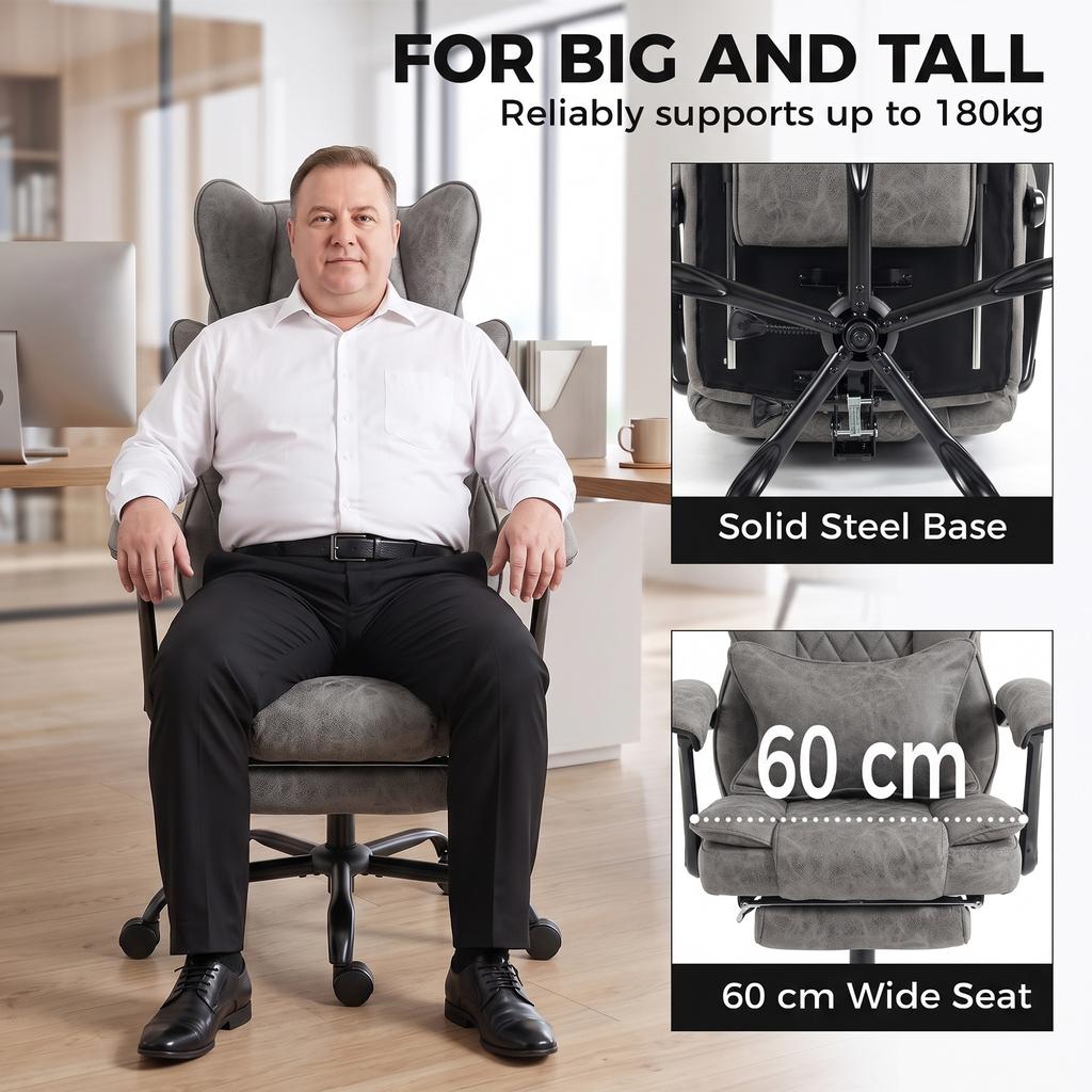 Executive Office Chair, 180kg Big and Tall Desk Chair, Grey