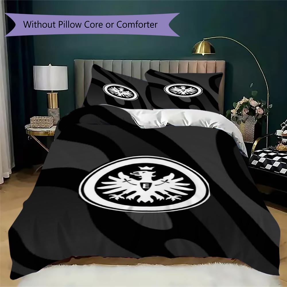 Eintracht Frankfurt Vzorovaná Sada Povlečení Přikrývka Povlak na Polštář Domácí Dekorace Dárek k Narozeninám (1 * povlak na peřinu + 2 * povlak na polštář bez jádra)