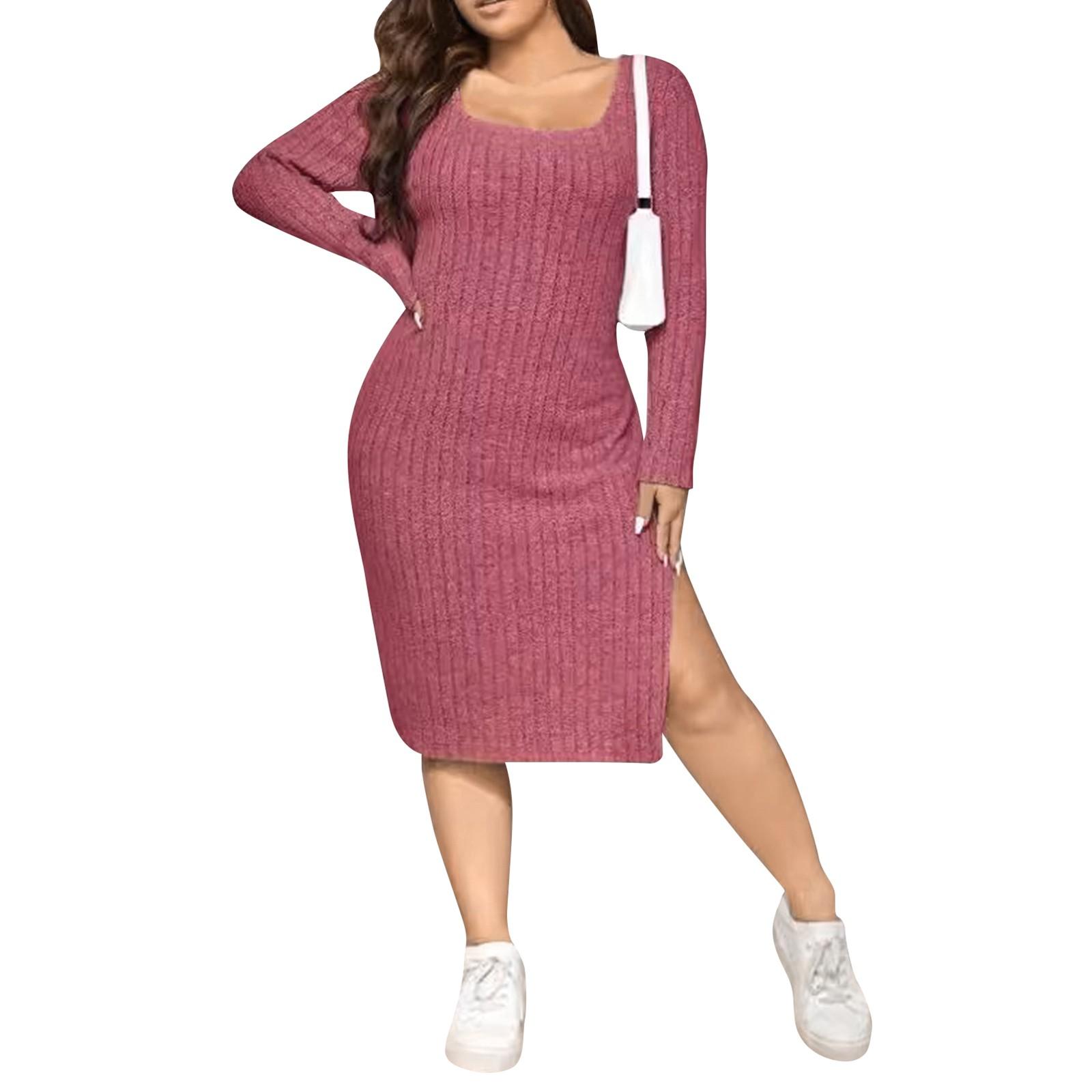 

Длинное трикотажное платье большого размера с длинными рукавами и квадратным вырезом для женщин XL