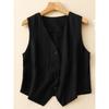 Women's Summer V-Neck Linen Vest - Solid Color, Sleeveless, Slim Fit Tank Top
