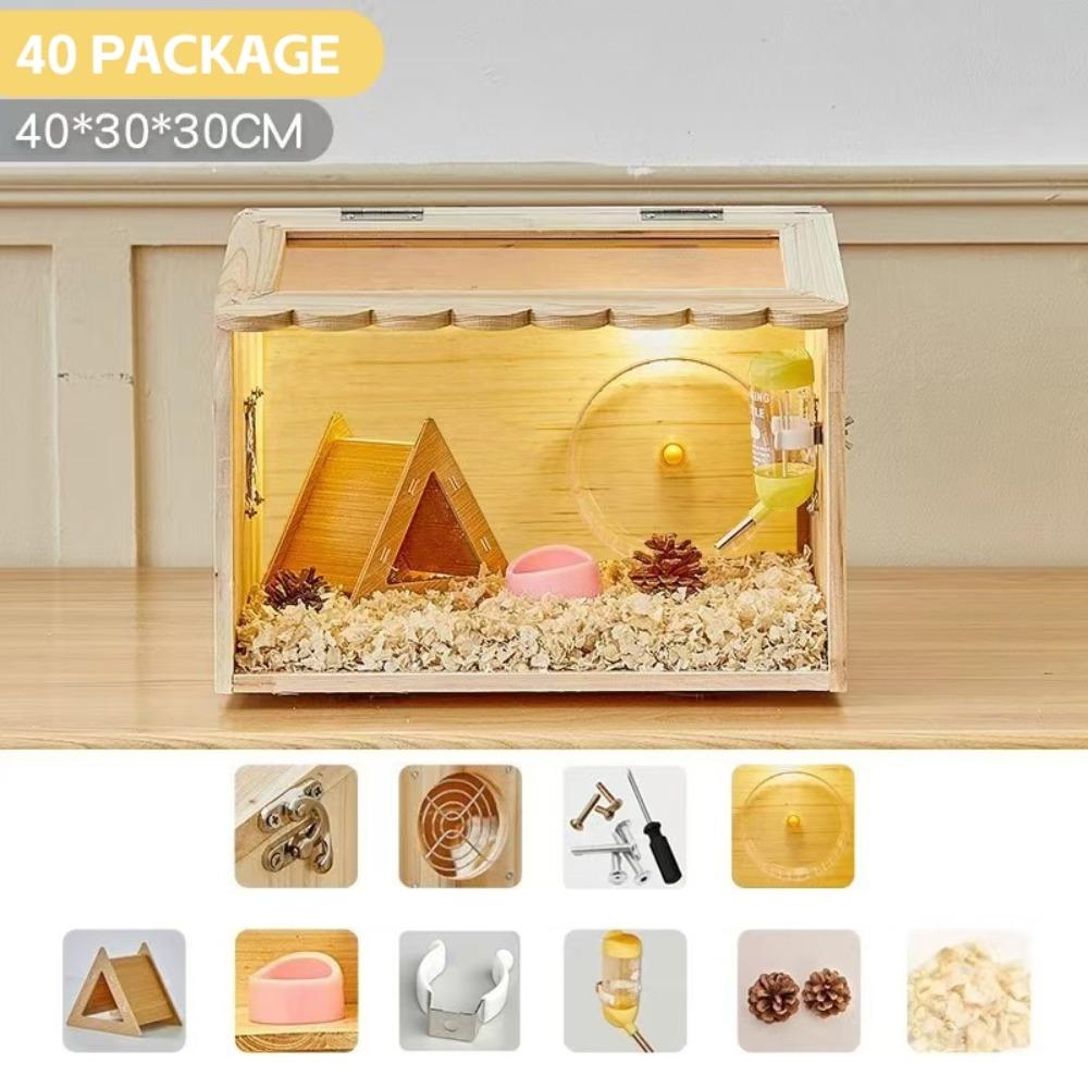 

Дерев яна клітка для хом яка Ліжко для домашніх тваринДерев яні будиночки для хом яків Спеціальна коробка для розведення карликових сирійських хом яків 40*30*30cm - Basic B