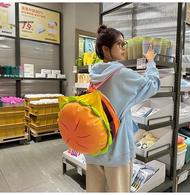 2025 Summer Cute Hamburger Cartoon Backpack for Women - Large Capacity, Double Shoulder Bag