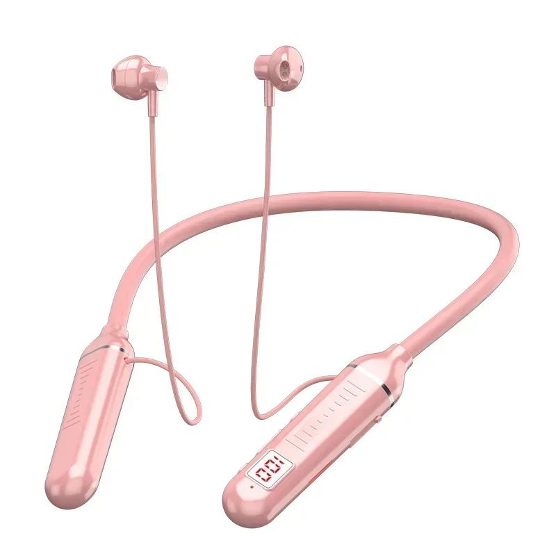 

K58pro Бездротові навушники Bluetooth 5.3 Навушники на шийному обручі Ігрові зі світлодіодним дисплеєм HIFI Гарнітура Спортивні TWS Навушники з мікрофоном Карта TF рожевий