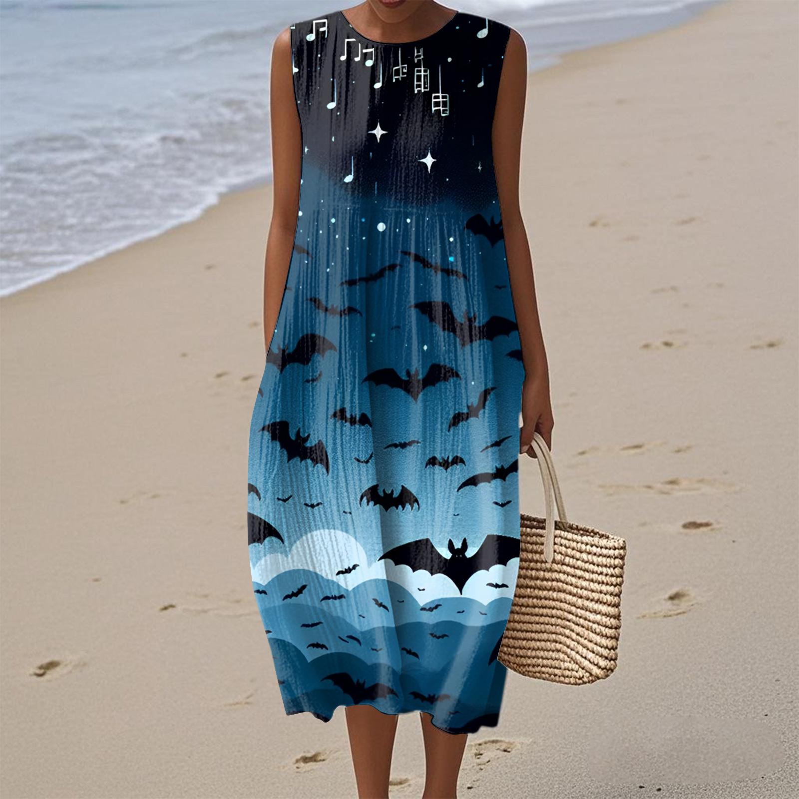 

Женское модное повседневное платье без рукавов с круглым вырезом в стиле ретро в стиле бохо с элегантным темпераментом XXL синий