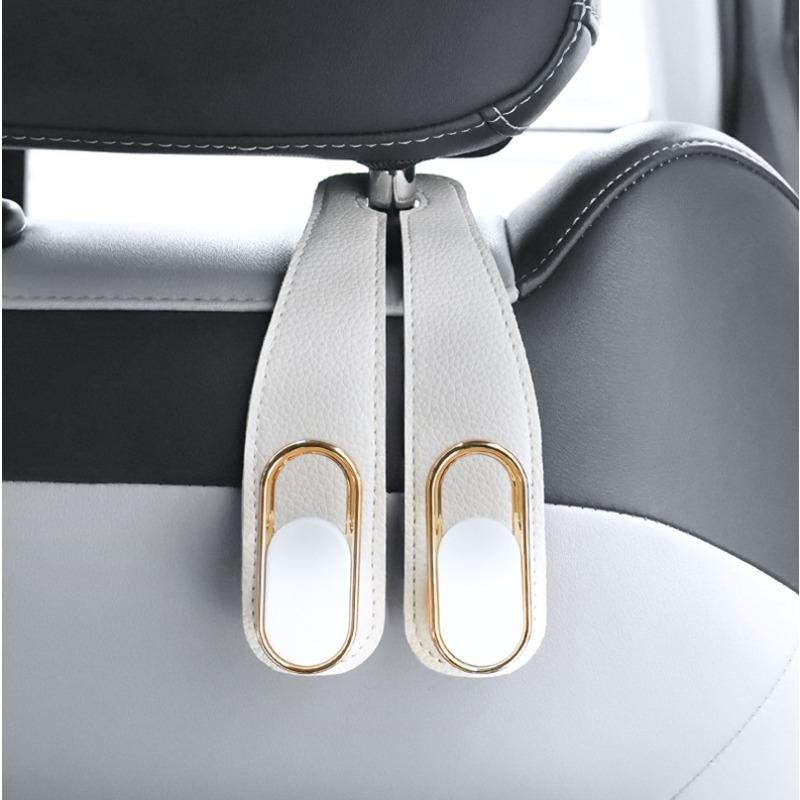 4Pcs 2 in 1 Car Headrest Hook PU Leather Rear Seat Hanging Dual Hook 20KG Large Load-Bearing Alloy Hook Hanger Universal