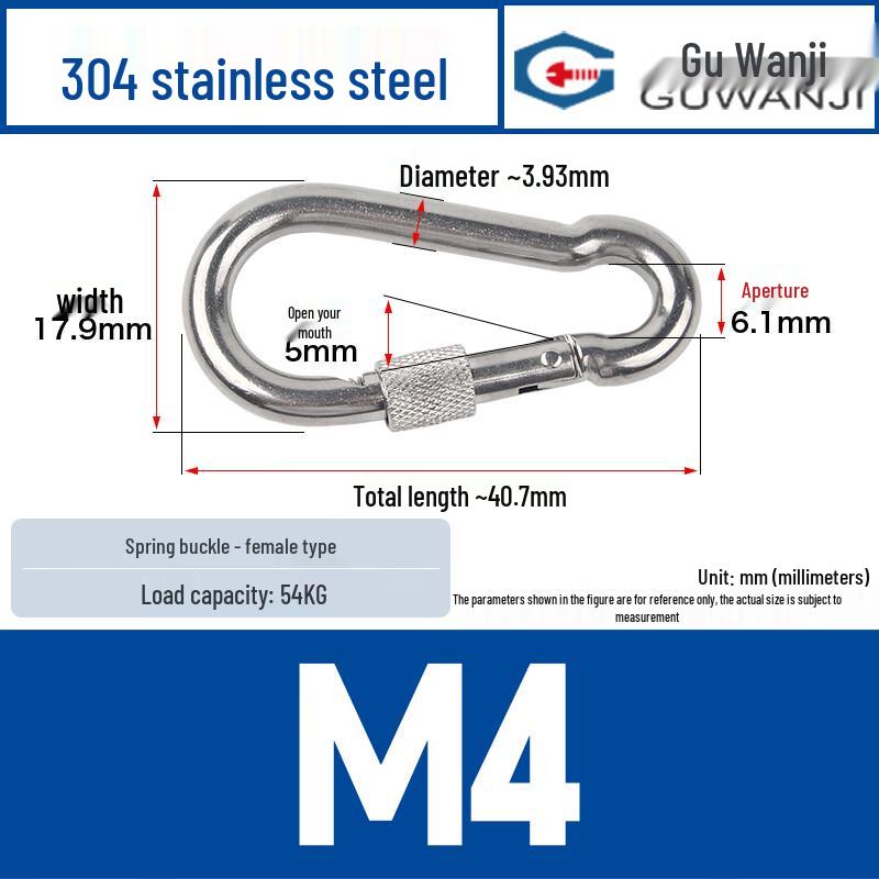 GUWANJI 304 Stainless Steel Spring Snap Hook with Nut M4x40