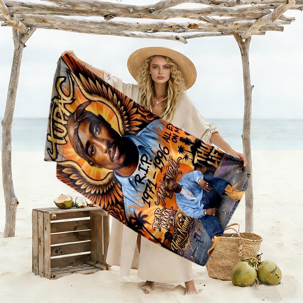 2pac Personalized Name Beach Towel Quick-Dry Soft Microfiber Perfect for Traveling Yoga Camping and Swimming