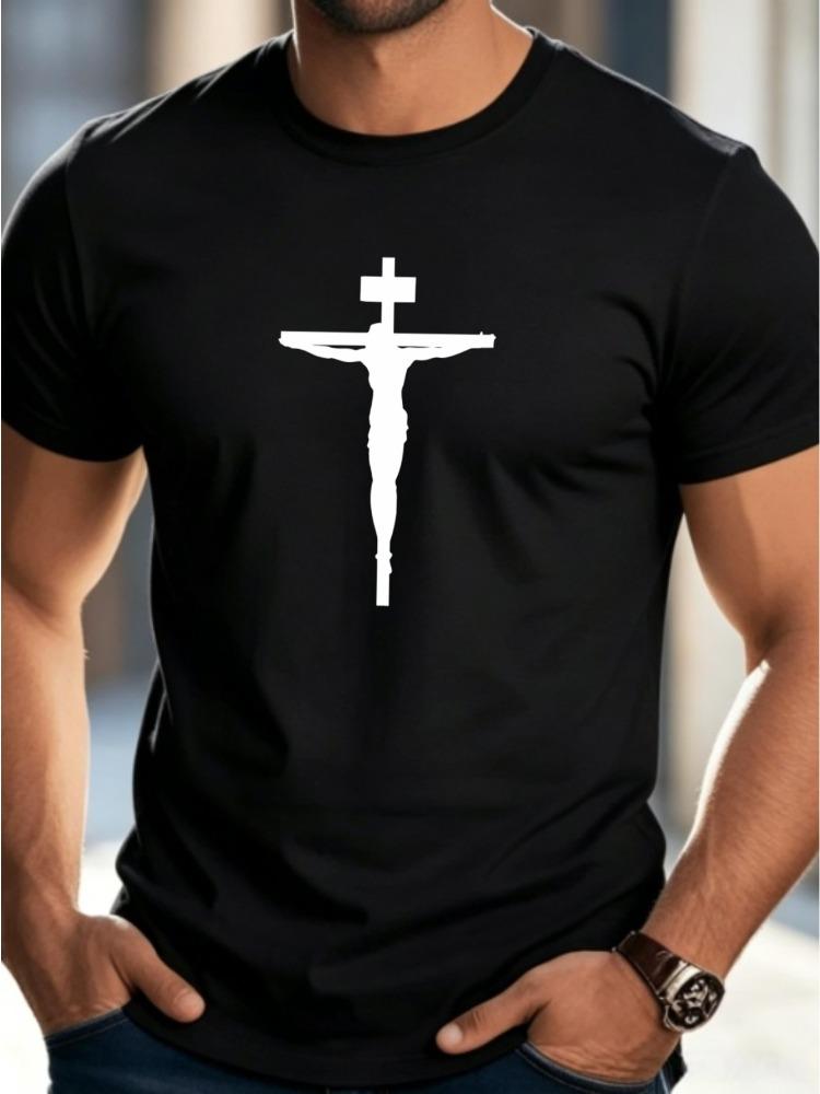 Jesus Crucifix Cross Silhouette Print Unisexs Crew Neck Soft Cotton Short Sleeve Religious Faith Casual Daily Basic Streetwear Tees