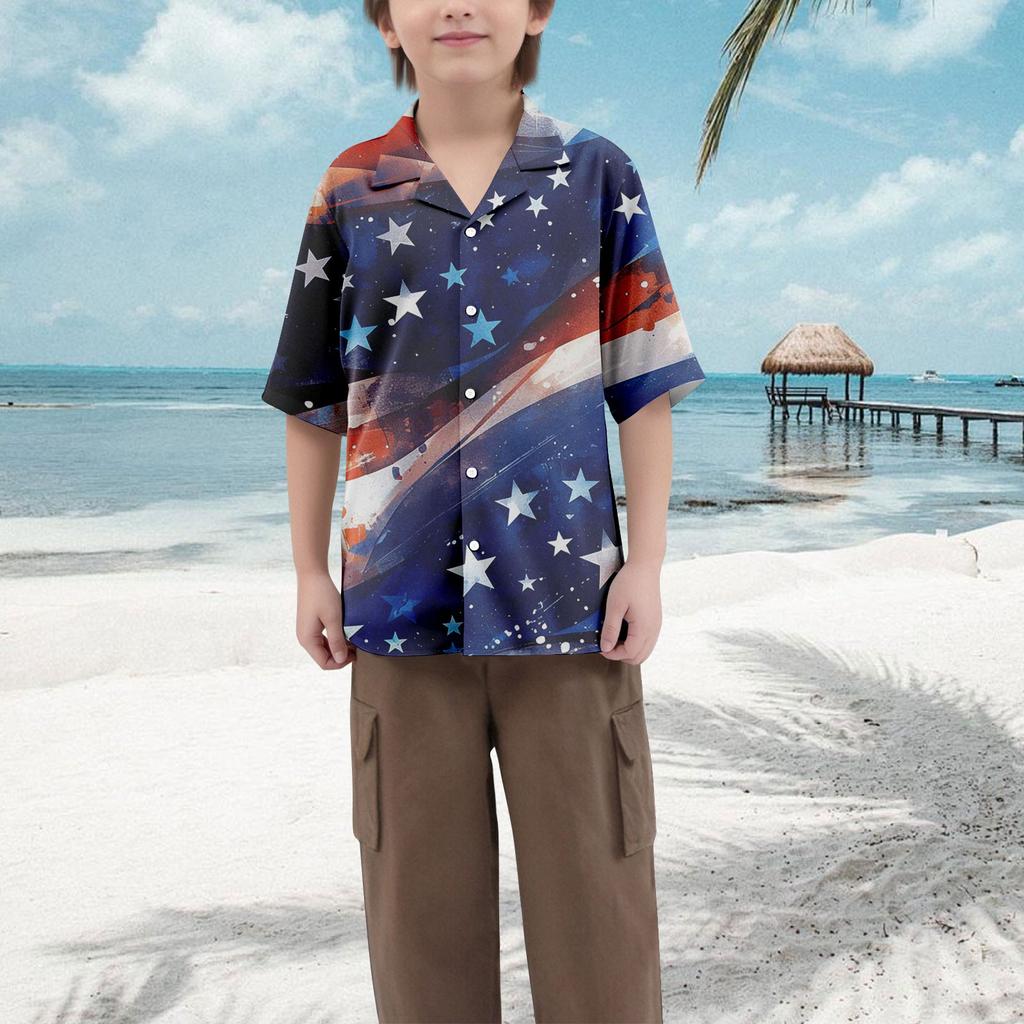 Lässiges lockeres Kurzarmhemd für Jungen mit modischem bedrucktem Hemd-Top