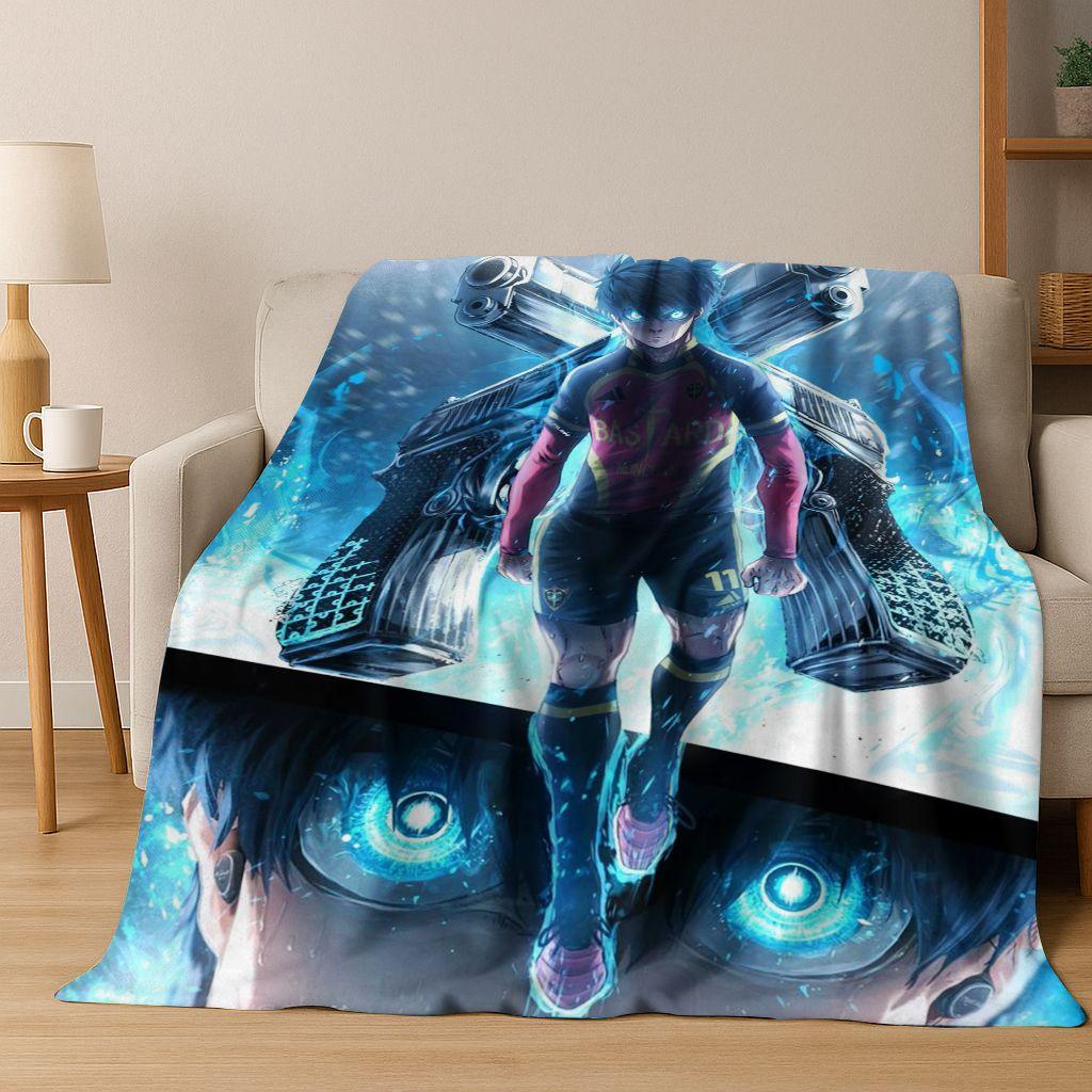 Cartoon BLUE LOCK Football Anime Isagi 3D Flannel Blanket,Warm and Cozy Soft Throw Blanket for Home Bedroom Bed Sofa Cover Kids
