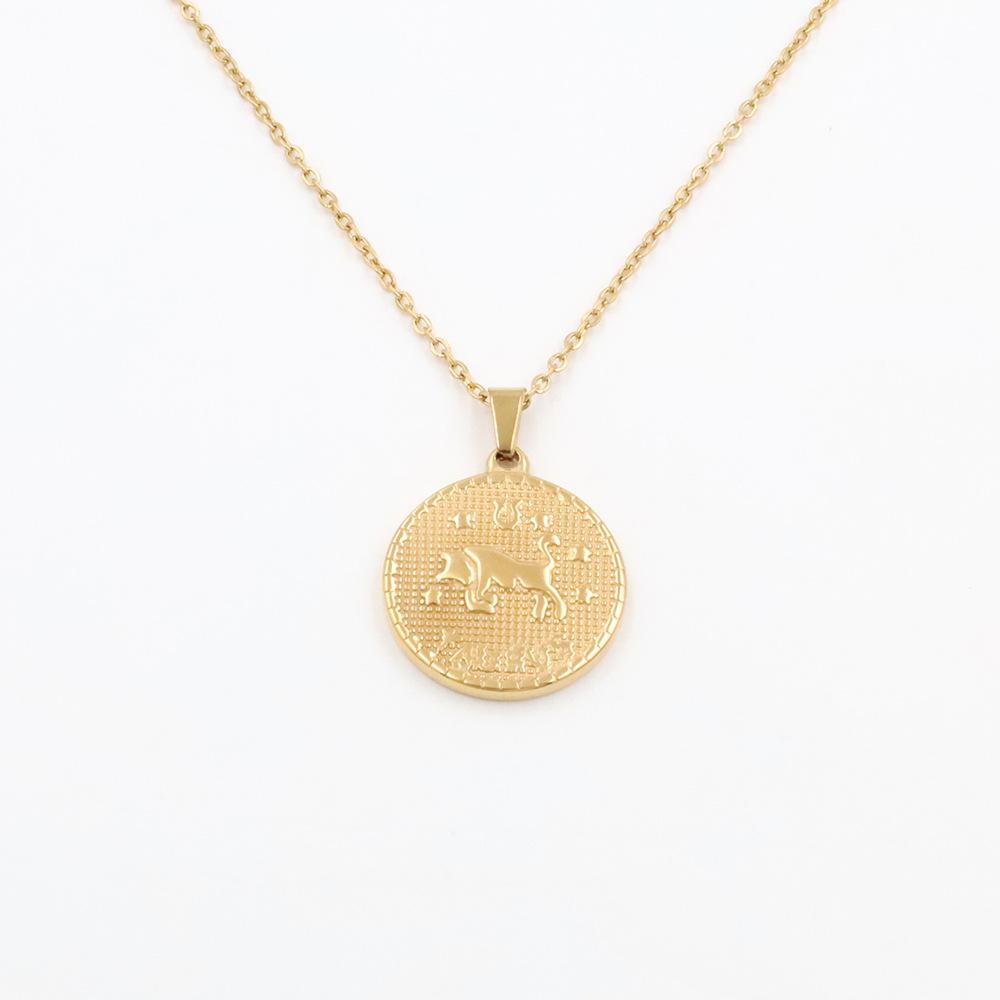 Retro Round Brand Constellation Pendant 18K Twelve Constellations Titanium Steel Necklace Women Do Not Fade Wind