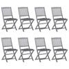 VidaXL Set of 8 Outdoor Folding Chairs with Cushions, Patio Seats, Dining Chairs, Patio Furniture 3078306