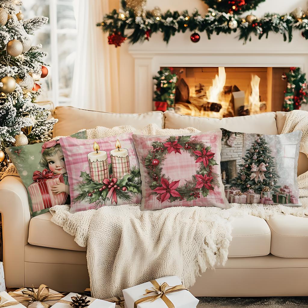 Vintage Christmas Cushion Pillowcase Printed Polyester 45X45Cm Throw Pillowcover Decorative Sofa Cushion Pillowslip Home Decor