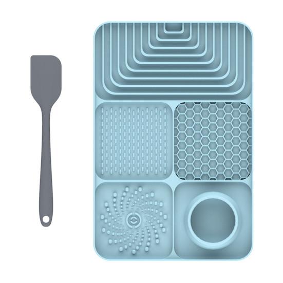 Silicone Dog Lick Mat with Spatula Boredom Anxiety Relief Pet Food Mat with Suction Cup Slow Feeder Bowl Peanut Butter Licking Mat Enrichment Toy