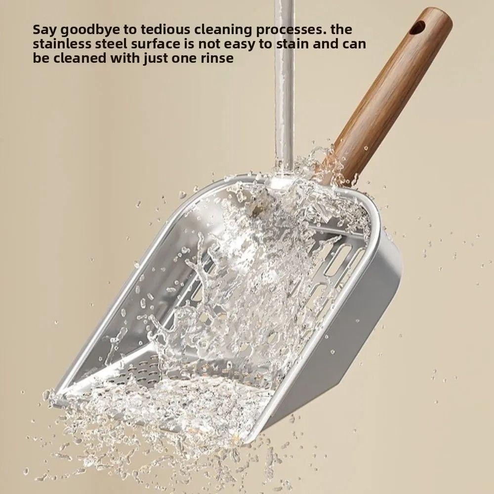 Stainless Steel Cat Litter Scoop Wooden Handle Long Handled Litter Box Shovel Large with Hanging Hook Pet Waste Picker