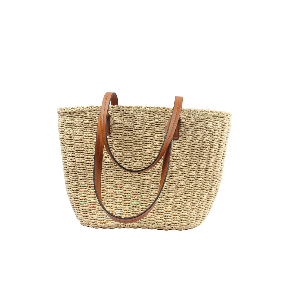 Женская пляжная сумка-тоут из плетеной соломы большого объема, однотонная