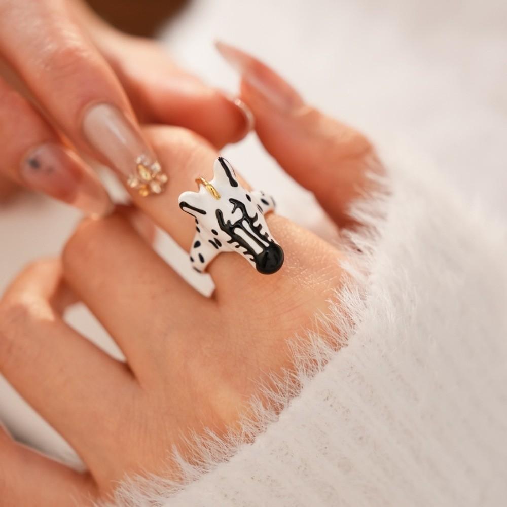 Delicate Cartoon Glaze Ring Vintage Opening Finger Ring Animal Horse Ring Set  Party Favors