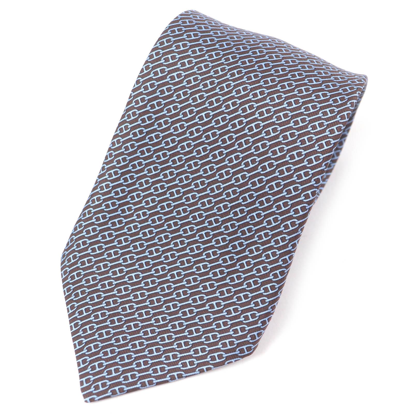 Безупречный ГАЛСТУК HERMES Chaine All-over Pattern Галстук-бабочка Широкий галстук Maron Ciel шелк мужской 5261 SA Б/у