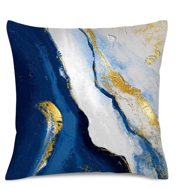 Home Decor Blue Gold Abstract Marbling Pillow Covers Pattern Cushion Cover Suitable For Sofa Bedroom Car Pillow Cover