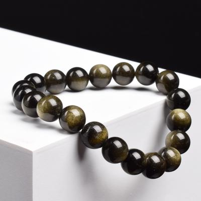 Přírodní náramek z korálků zlatého obsidiánu pro muže i ženy, zlaté světlo, duhový obsidián, surový kámen, kulaté korálky, šperky s přírodní energií