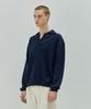 KNITTED Open Collar Ribbed Collar Knit Navy