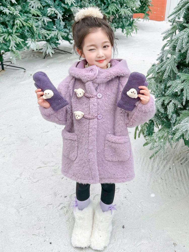 2025 Girls' Fleece-lined Lambswool Coat - Stylish Autumn/Winter Sweater for Kids