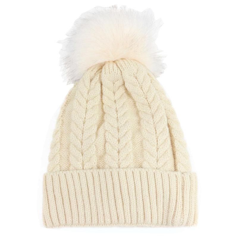 New solid color wool knitted hat women's autumn and winter warm hemming winter twist hairball wool hat men