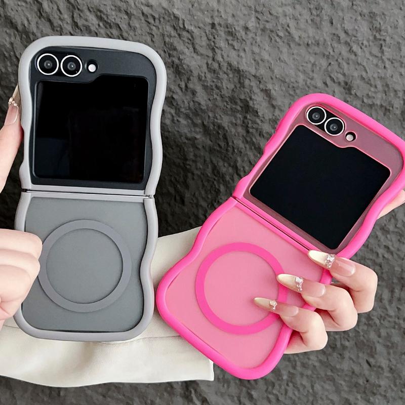 Stylish Big Wave Magnetic Matte Case For Samsung Galaxy Z Flip 3 4 5 6 5G ZFlip5 Flip6 5G Translucent Frosted Back Cover Funda