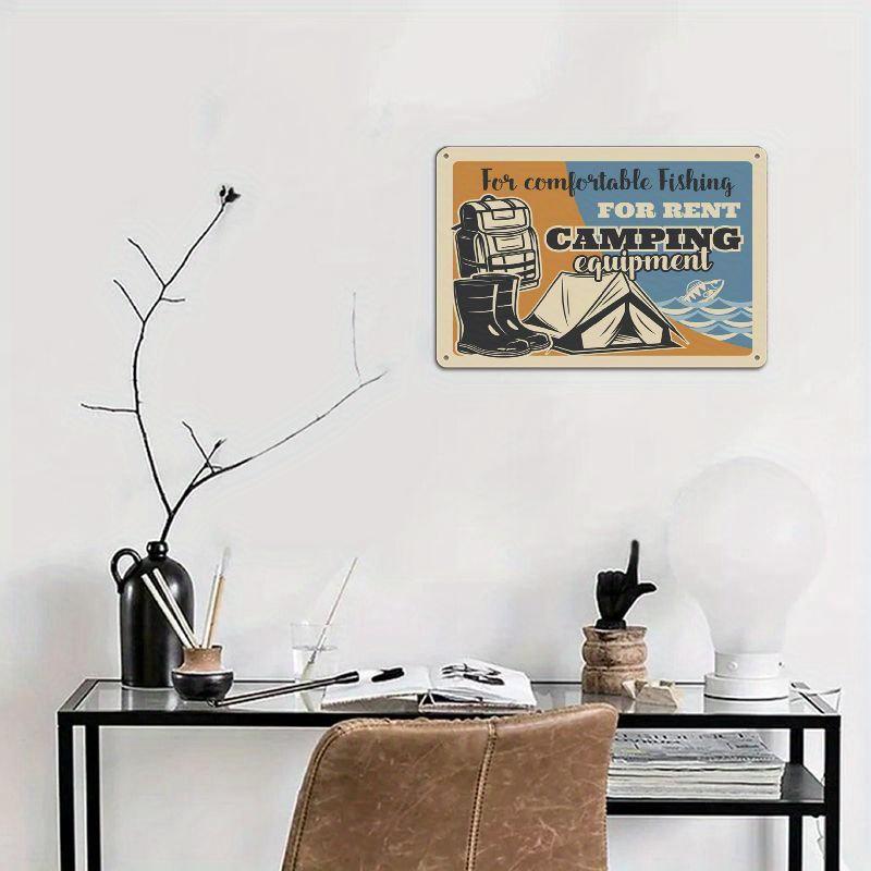 Płaski drewniany znak 2D 30*20cm w stylu vintage z motywem wędkarstwa i kempingu. Rustykalna dekoracja ścienna do domu, baru, restauracji - łatwa do zawieszenia tabliczka do użytku wewnątrz/na zewnątrz. Wygodna
