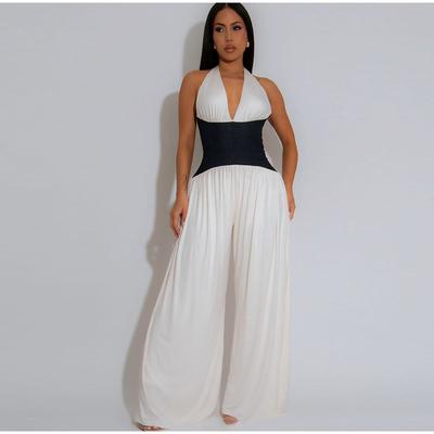 Gât Halter Fără Mâneci Cusături Costum Dintr-o Piesă Pantaloni cu Picioare Late Vară Femei Costum Dintr-o Piesă Casual Modă Stil Commuter