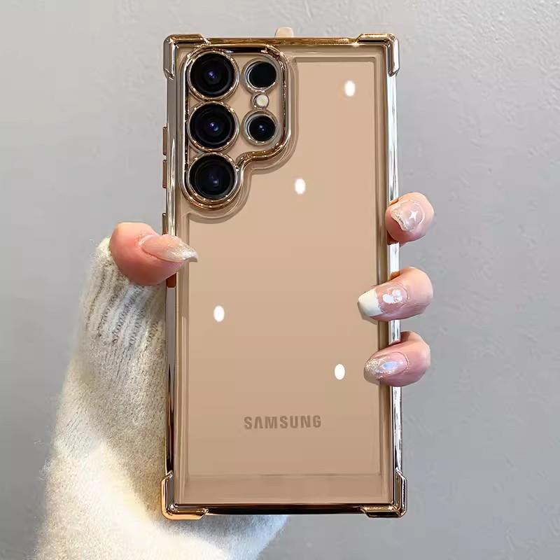 Suitable for Samsung S25ultra Phone Case, Electroplated Transparent S24FE Four-corner Airbag, S23plus Drop Protection Case