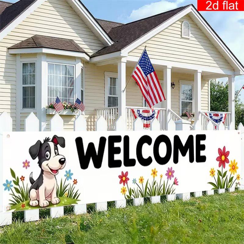 Puppy Dog Garden Fence Banner, Outdoor Pet Home Welcome Decoration