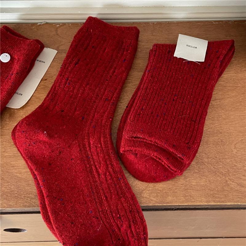 Ladies Winter New Year Benming Year Red Wool Medium Barrel Pile Socks