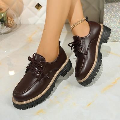 Fashion Plus Size 43 Women's Lace Up Loafers Spring and Autumn Fashion British Style Versatile Thick Sole Low Heels Small Leather Shoes