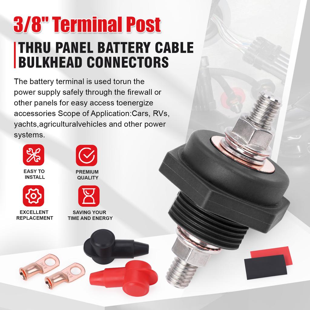 300A 48V DC Post Connectors Brass Replacement Terminal Kit 3/8in Stud Battery Power Junction for Car Camping RV Truck Boat