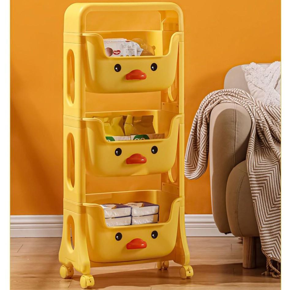 Children's Cartoon Trolley Storage Rack: Multi-Layer Movable Organizer for Books and Snacks