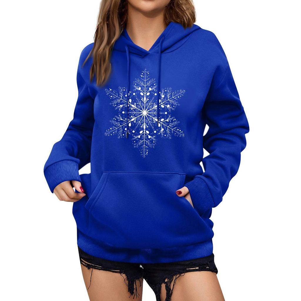 Women's Winter Christmas Printed Pullover Hooded Sweatshirt Fleece Long Sleeve Sweatshirt