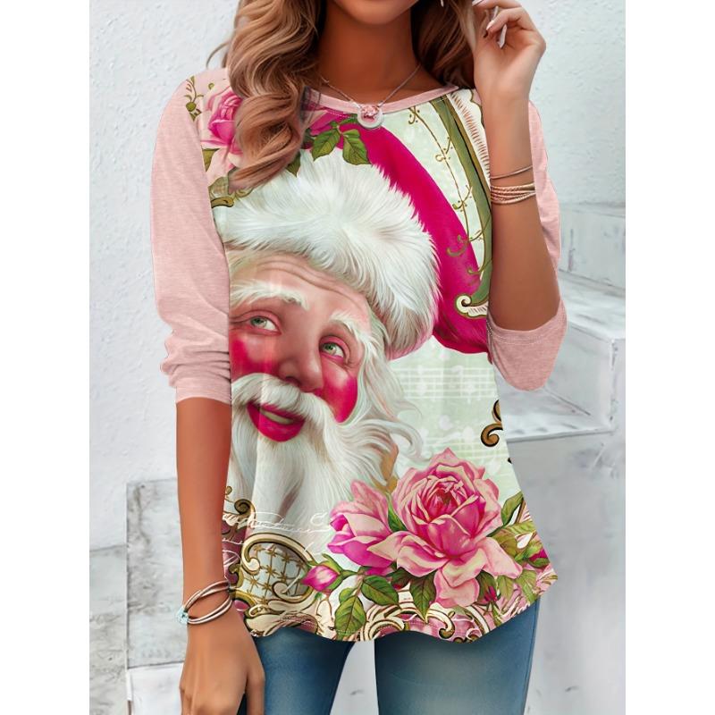 3D Printed Christmas Cute Cat Crew-Neck Long Sleeve T-Shirts Fashion Womens Clothing Casual Y2K Clothes Harajuku Female Clothing