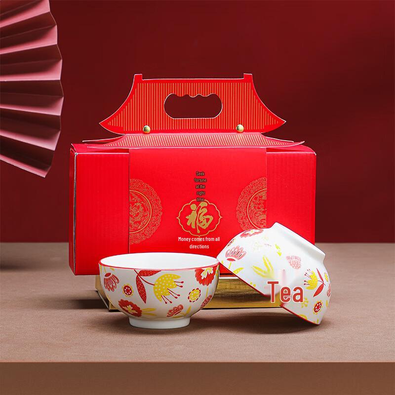 He Yu Xi New Chinese Palace Style Red Lotus Ceramic Tableware Set