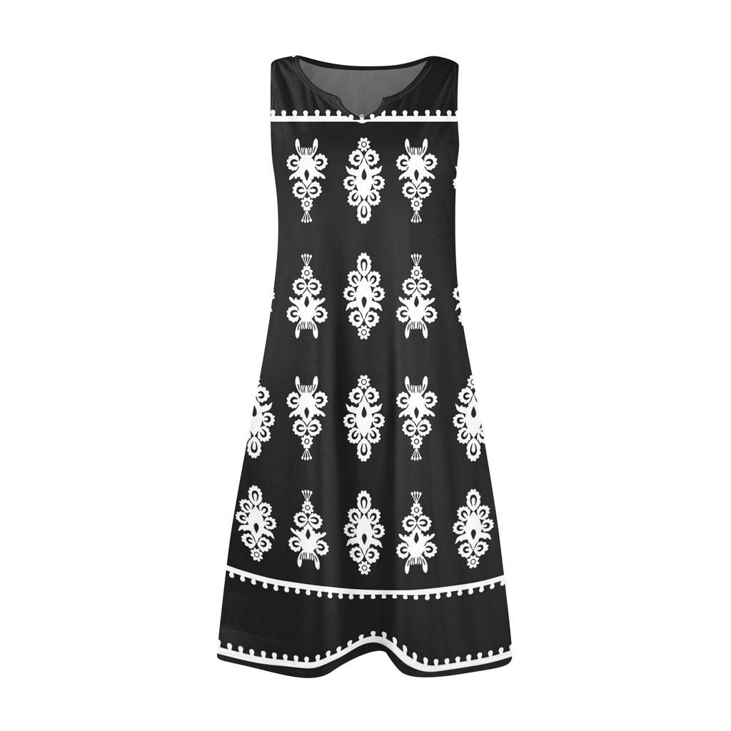 Women Summer Dresses V-Neck Print Sleeveless Sundress Casual Dress