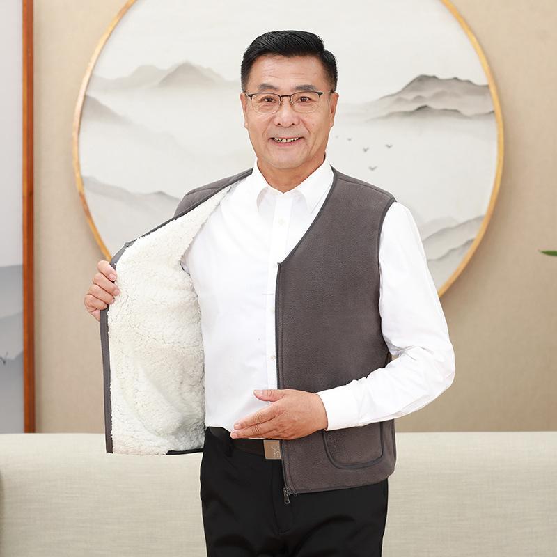 

Новый для пожилых флисовый утолщенный мужской теплый жилет флисовый хлопковый жилет большого размера жилет 4XL-1160-90kg серый