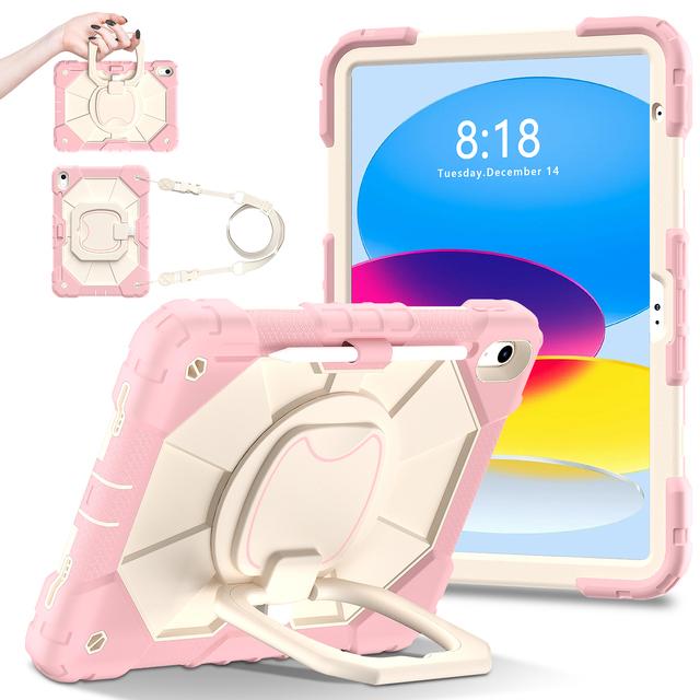 

Handle Grip Case Universal For iPad 2025 (A16) 11th 10.9 2022 10th Gen A3355 A3356 A2757 A2777 A2696 Rotating Stand Cover Strap iPad 10.9 2022-10th рожевий колір золота