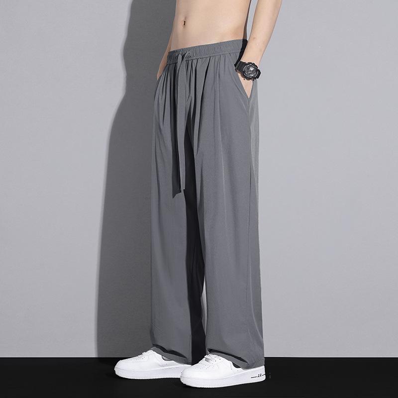 Ice Silk Wide-leg Pants for Men's Summer New Trendy Thin Loose Straight Casual Droop Pants for Men