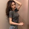 Women's Slim Fit Solid Color Short-Sleeve Round Neck T-Shirt - Korean Summer Style