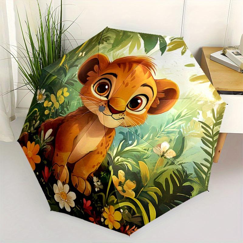 1pc Simba's Journey Pattern Automatic Umbrella is Fashionable and Good-Looking, a Portable 3-Fold Umbrella, Suitable for Travel and Daily Us