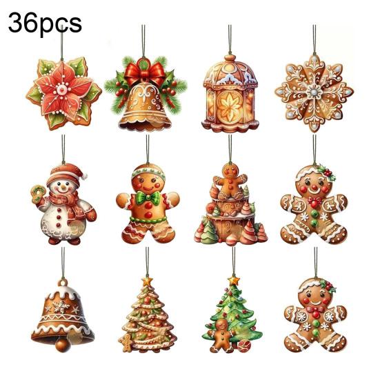 Gingerbread Man Hanging Ornaments 12/24/36Pcs Christmas Outdoor Decorations, Ornaments, 2D Double Sided Traditional Holiday Tree Decor Xmas for Office