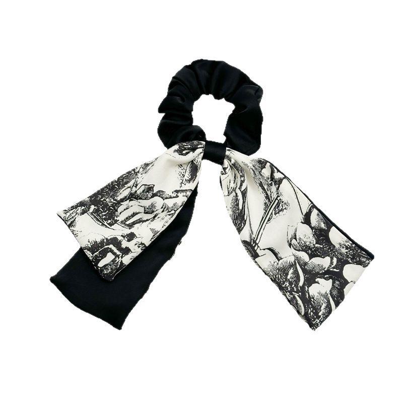 Printed Ribbon Satin Hairband, Elegant Girl's Updo Hair Tie, Large Intestine-style Headband Ponytail Hair String