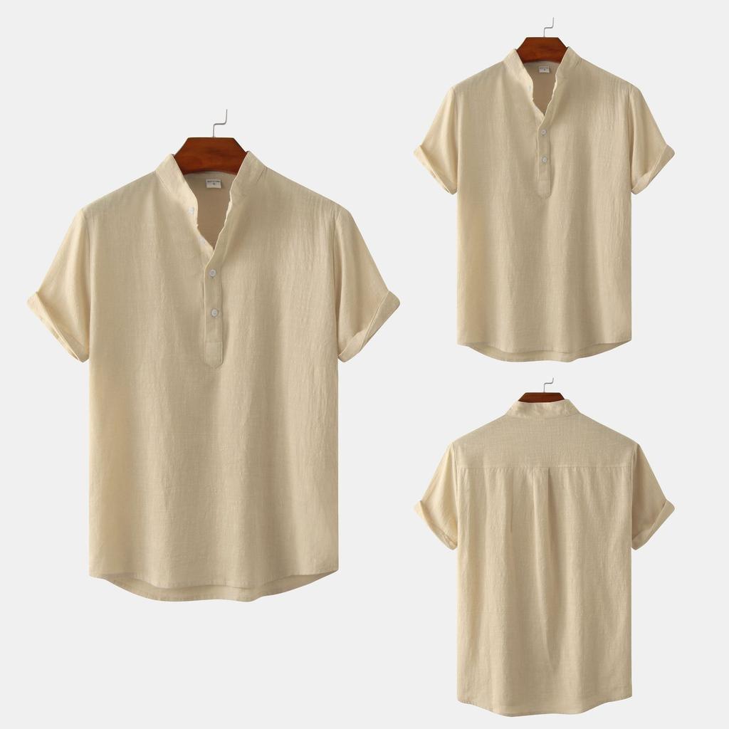 Summer Men's Stand-Up Collar Casual Short Sleeve Shirt Beach T-Shirt Men's Clothing