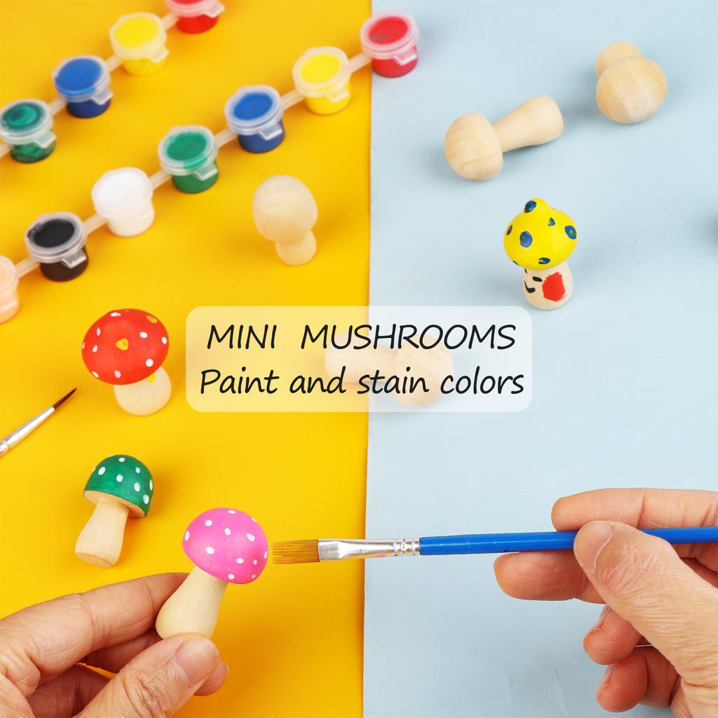 48-Piece 6 Different Sizes And Cute Shapes Diy Wooden Mushroom Set