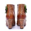 Johnature Genuine Leather Printed High-heeled Short Boots Vintage Flower Thick Heel Side Zipper Women's Boots
